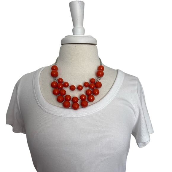 Paparazzi Women's Orange and Silver Bib Beaded Necklace Spring Statement Retro - Picture 2 of 7